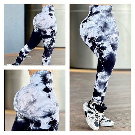 [MS-20137] Leggins Tie Dye Lineas (Blanco y Negro)